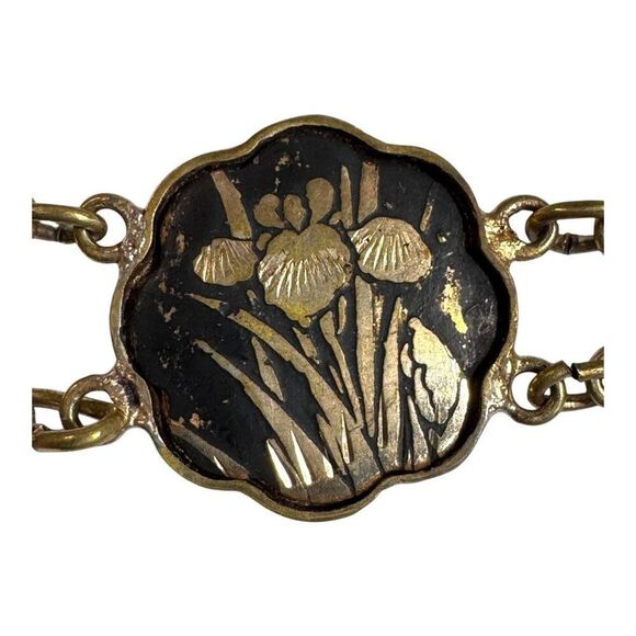 Vintage Japanese Damascene Necklace Graduated Scenic Panels Floral Pagoda 15.5" - Picture 8 of 10